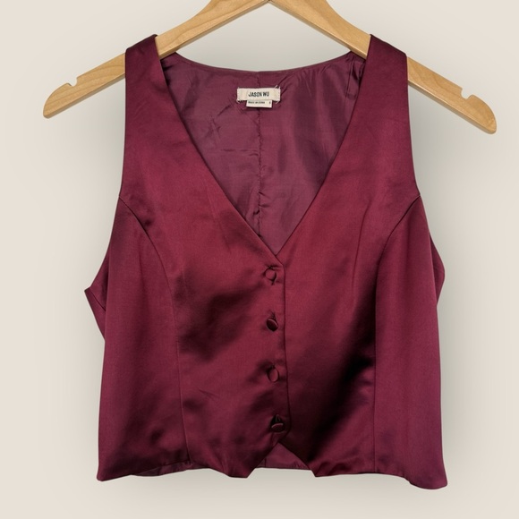 Jason Wu | Burgundy Satin Vest Top | Size S - Picture 5 of 12